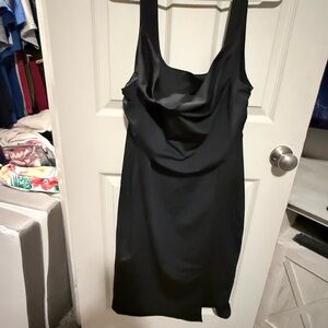 Satin Cowl Neck Black Sheath Dress - Women